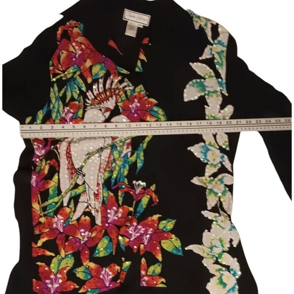 Diane Gilman Silk Sequin Cockatoo Tropical Birds Floral Blouse Size Large VTG - Picture 14 of 16